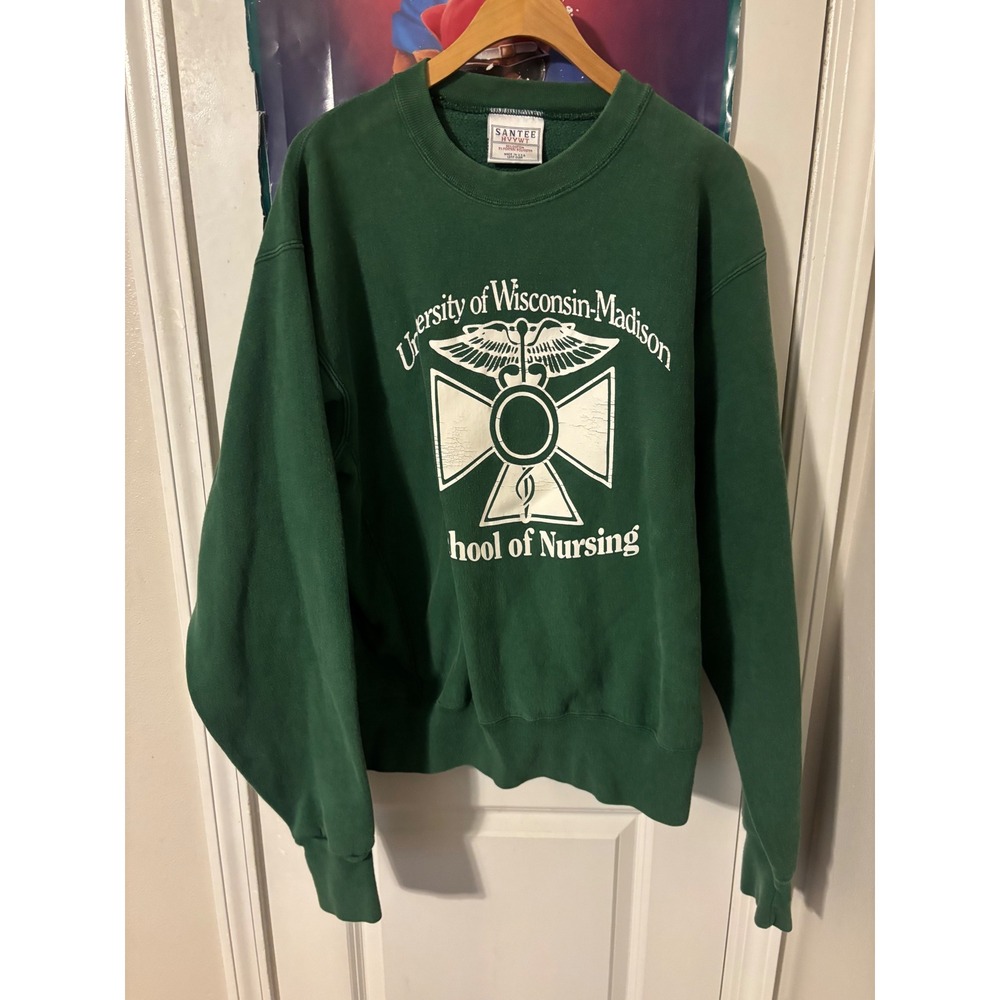 Vintage Santee HVYWT UW Madison School of Nursing Sweatshirt Green Mens XL USA